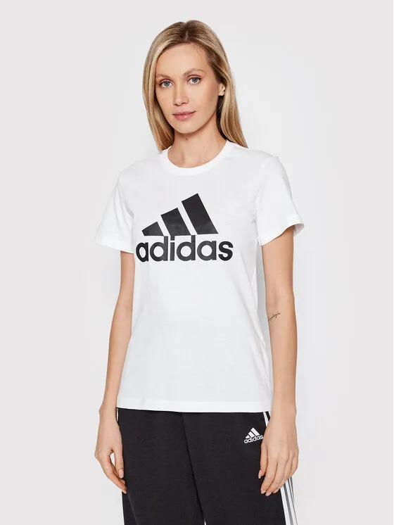 T SHIRT ADIDAS MAGLIA DONNA LOUNGEWEAR ESSENTIALS LOGO BIANCA