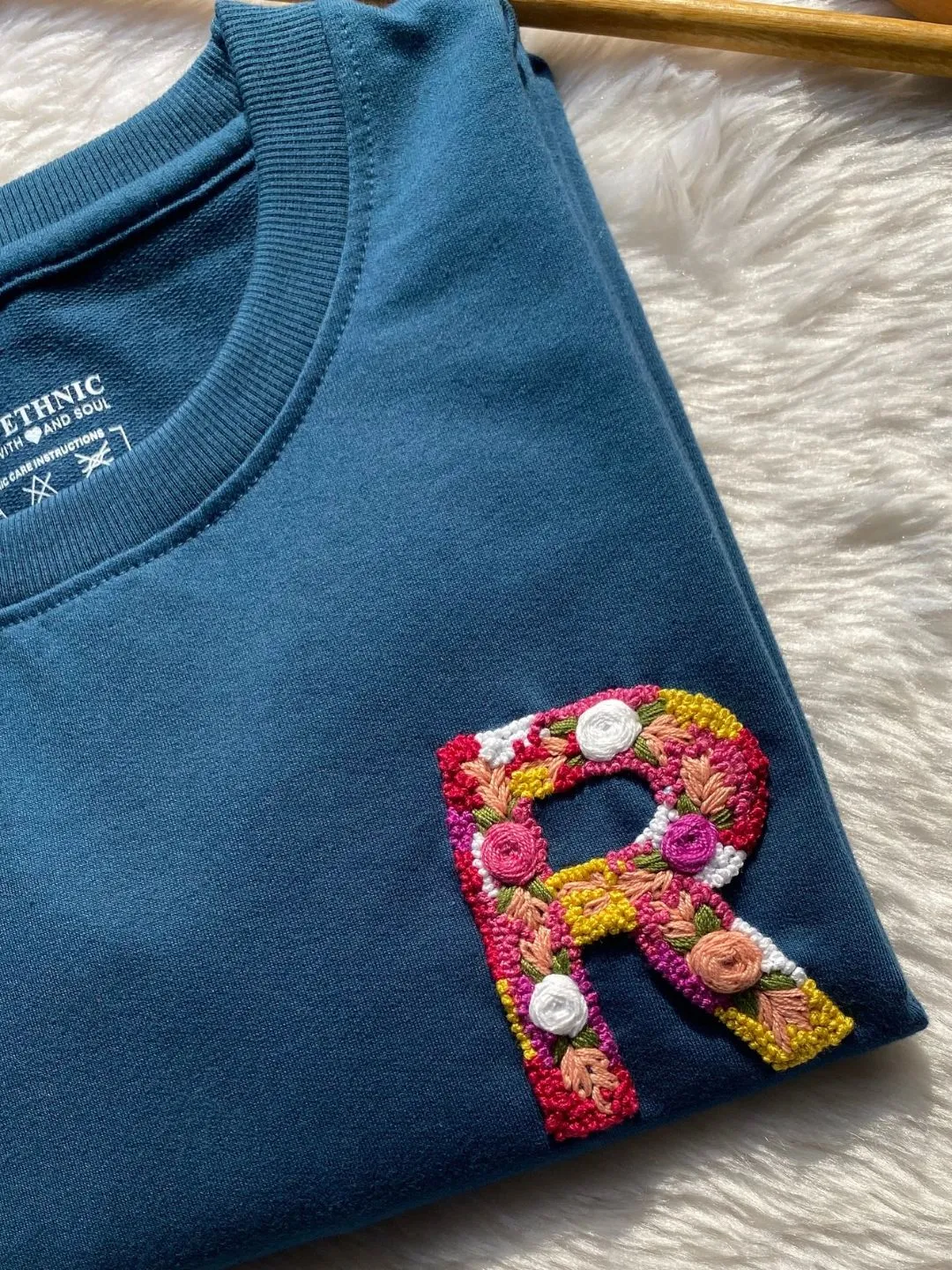 Teal Blue - Unisex Hand Embroidered Oversize T-Shirt