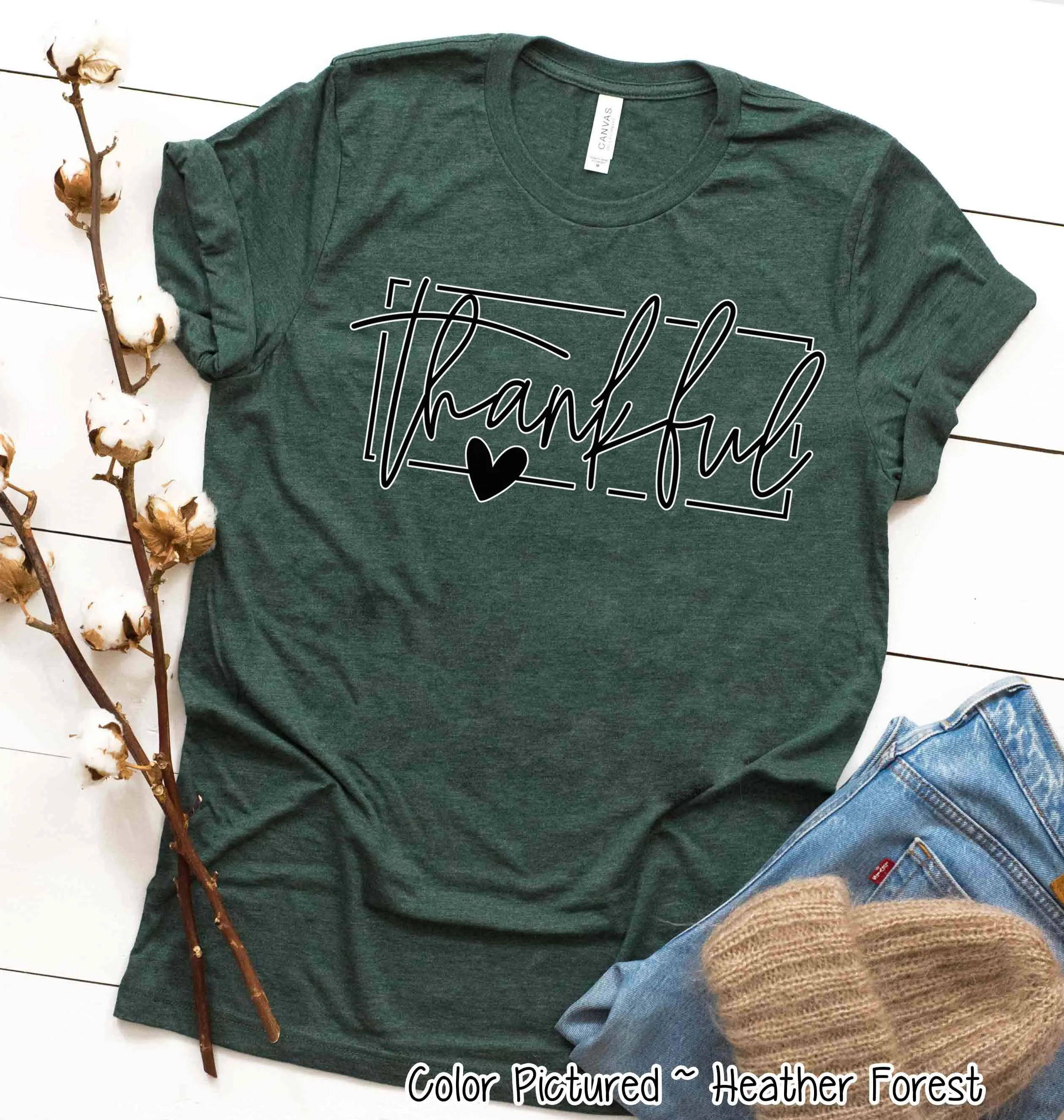 Thankful Script Fall Thanksgiving Tee