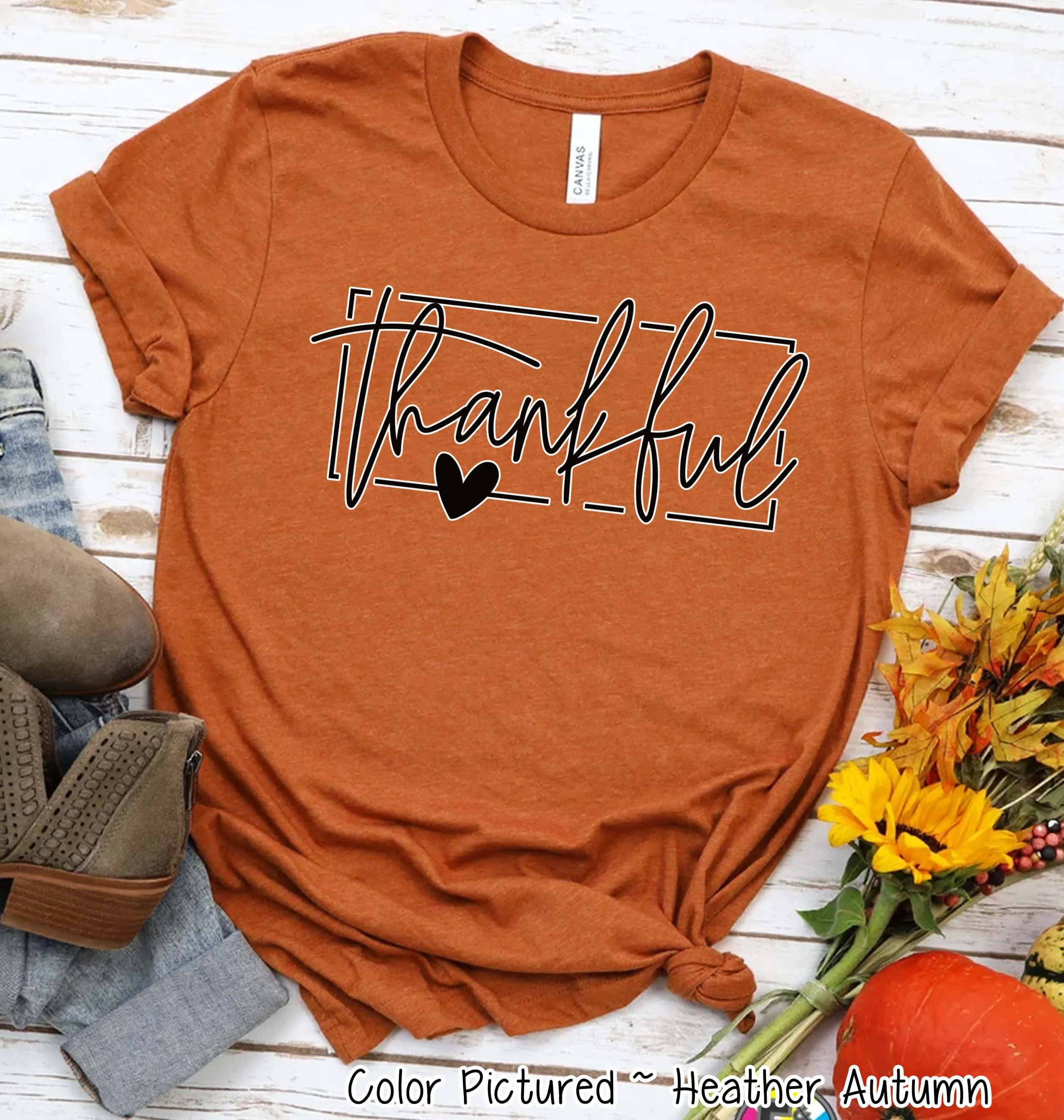 Thankful Script Fall Thanksgiving Tee