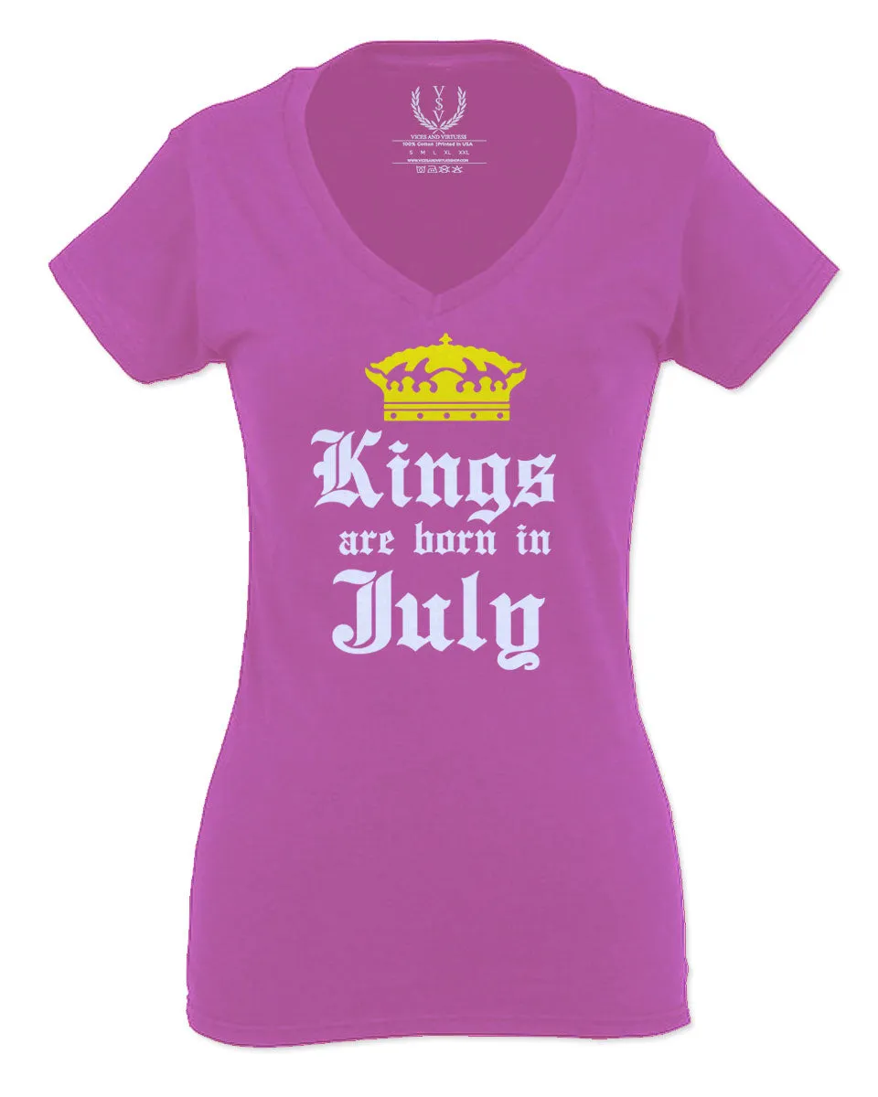 The Best Birthday Gift Kings are Born in July For Women V neck fitted T Shirt