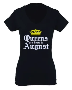 The Best Birthday Gift Queens are Born in August For Women V neck fitted T Shirt