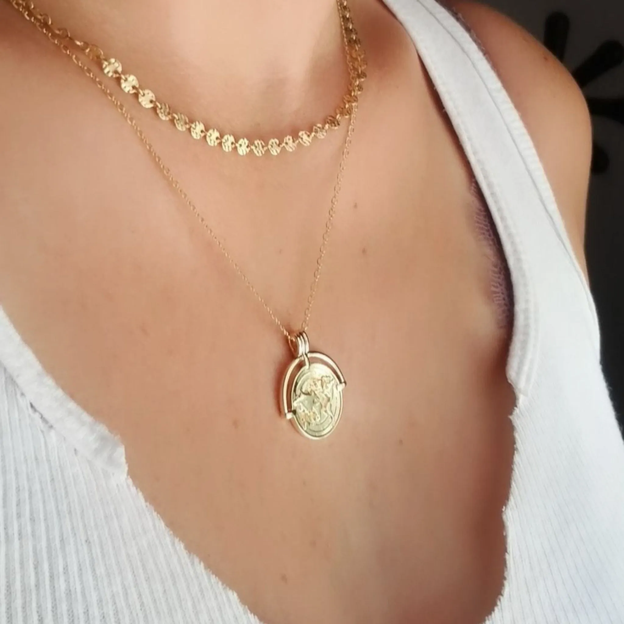 The "Aleecia" - Globe World Traveler Coin Disc Necklace - Sterling or Gold
