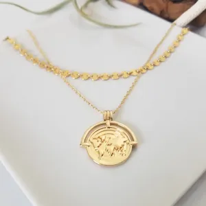 The "Aleecia" - Globe World Traveler Coin Disc Necklace - Sterling or Gold