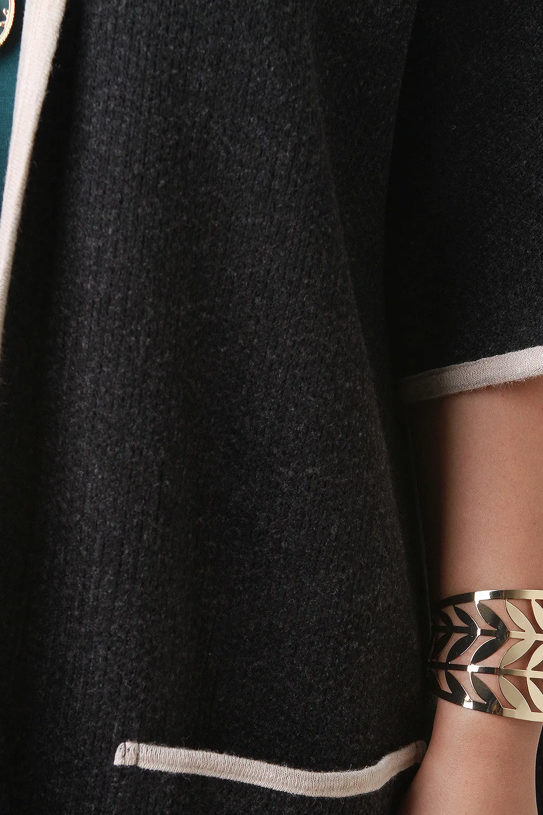 Thick Knit Hooded Front Pocket Slit Sweater Coat
