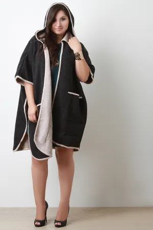 Thick Knit Hooded Front Pocket Slit Sweater Coat
