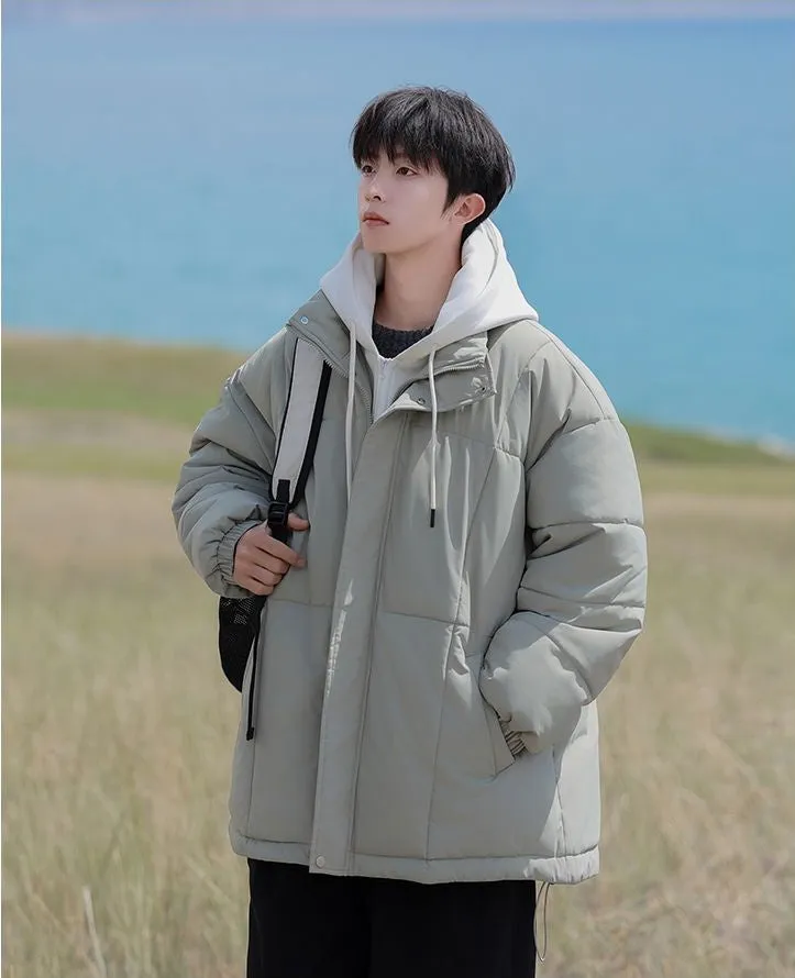 Thickened Windproof Padded Puffer Jacket featuring Drawstring Hem