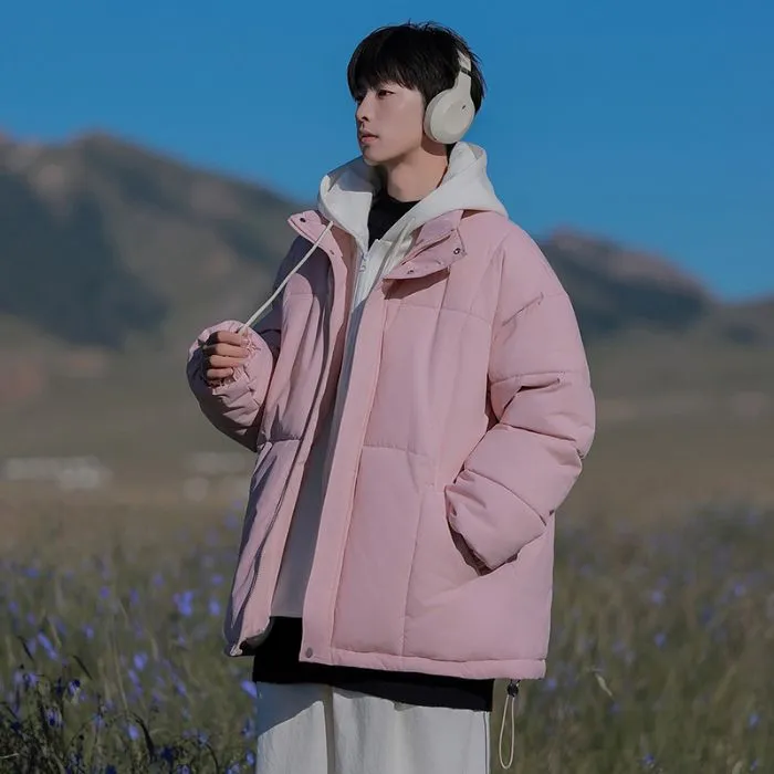 Thickened Windproof Padded Puffer Jacket featuring Drawstring Hem