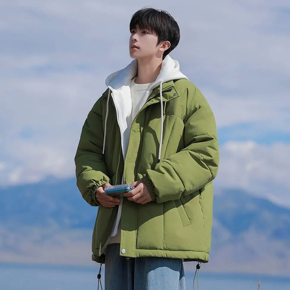 Thickened Windproof Padded Puffer Jacket featuring Drawstring Hem