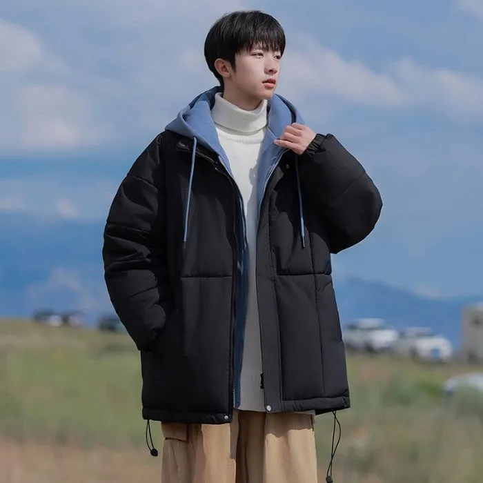 Thickened Windproof Padded Puffer Jacket featuring Drawstring Hem
