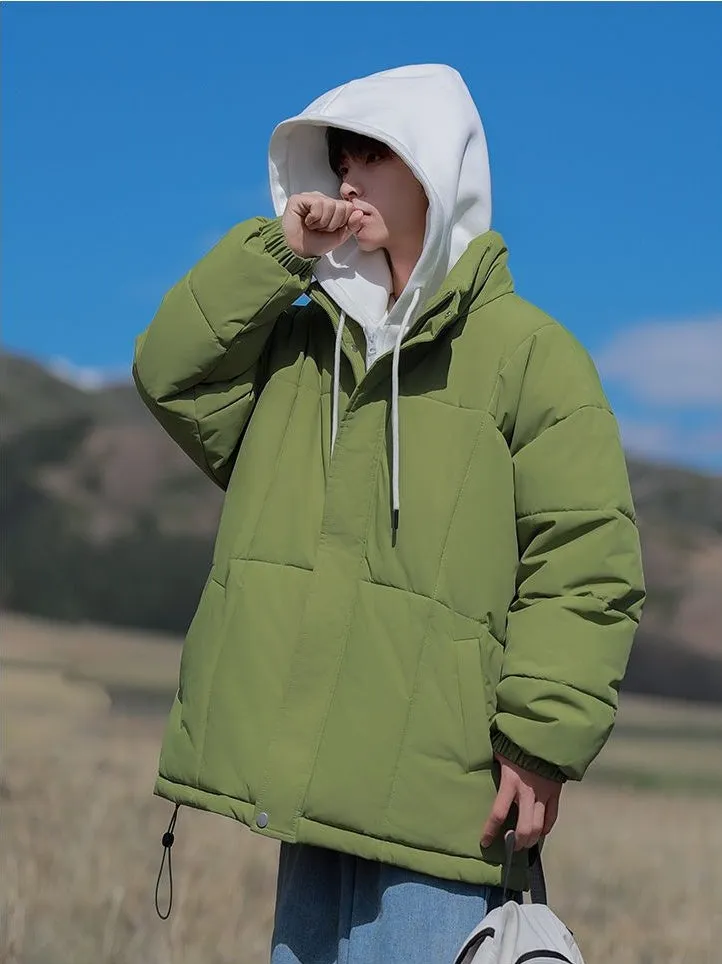 Thickened Windproof Padded Puffer Jacket featuring Drawstring Hem