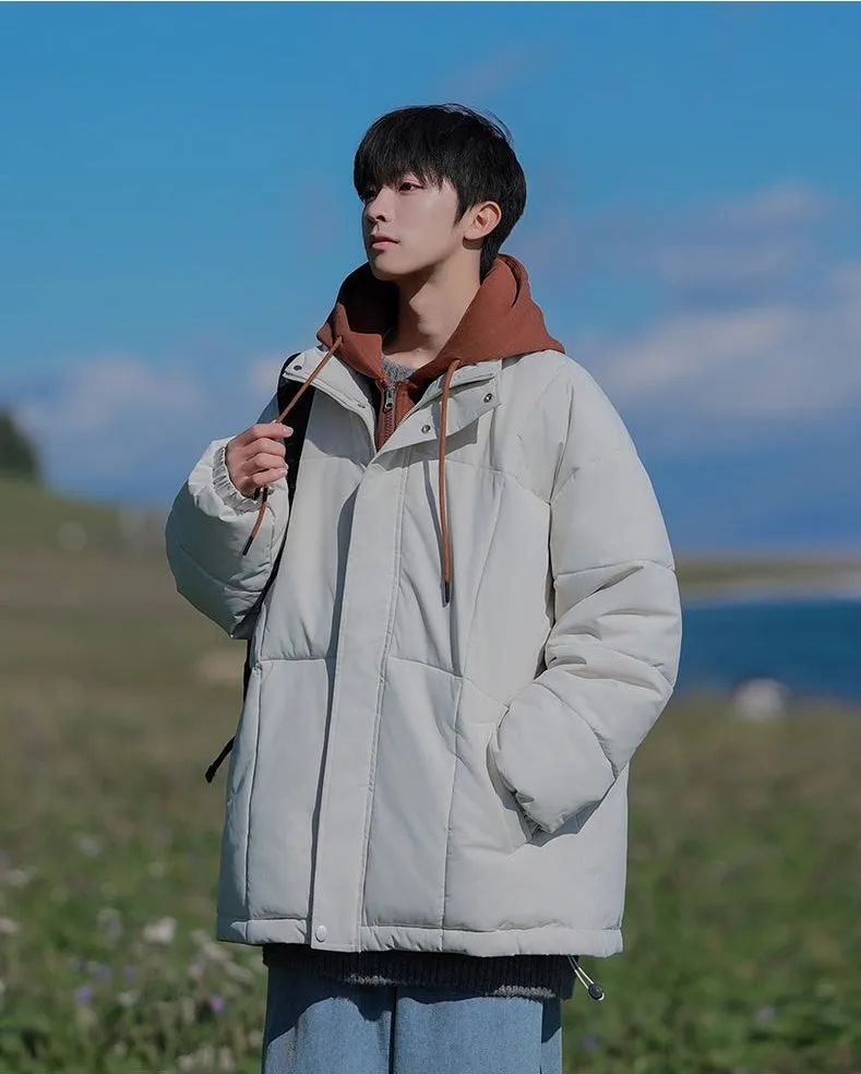 Thickened Windproof Padded Puffer Jacket featuring Drawstring Hem