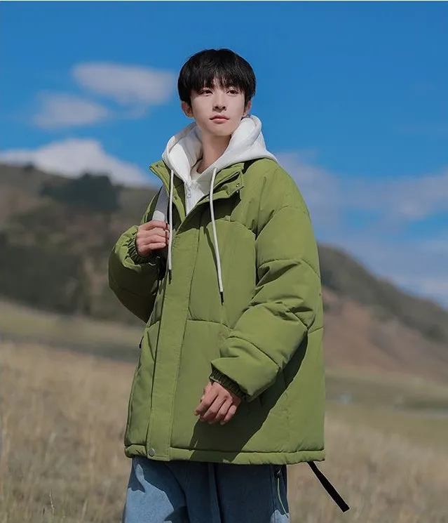 Thickened Windproof Padded Puffer Jacket featuring Drawstring Hem