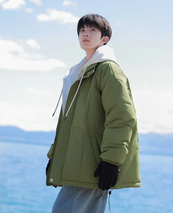 Thickened Windproof Padded Puffer Jacket featuring Drawstring Hem