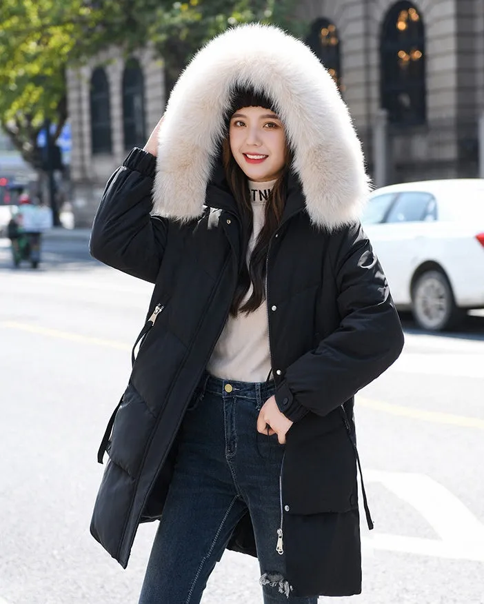 Thickened Windproof Relaxed-Fit Puffer Coat with Zip-up Closure