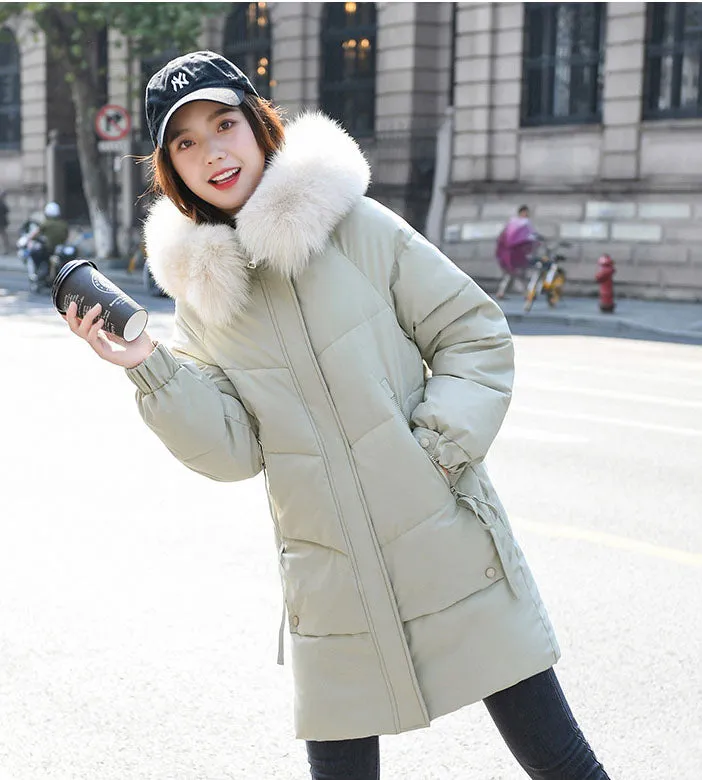 Thickened Windproof Relaxed-Fit Puffer Coat with Zip-up Closure