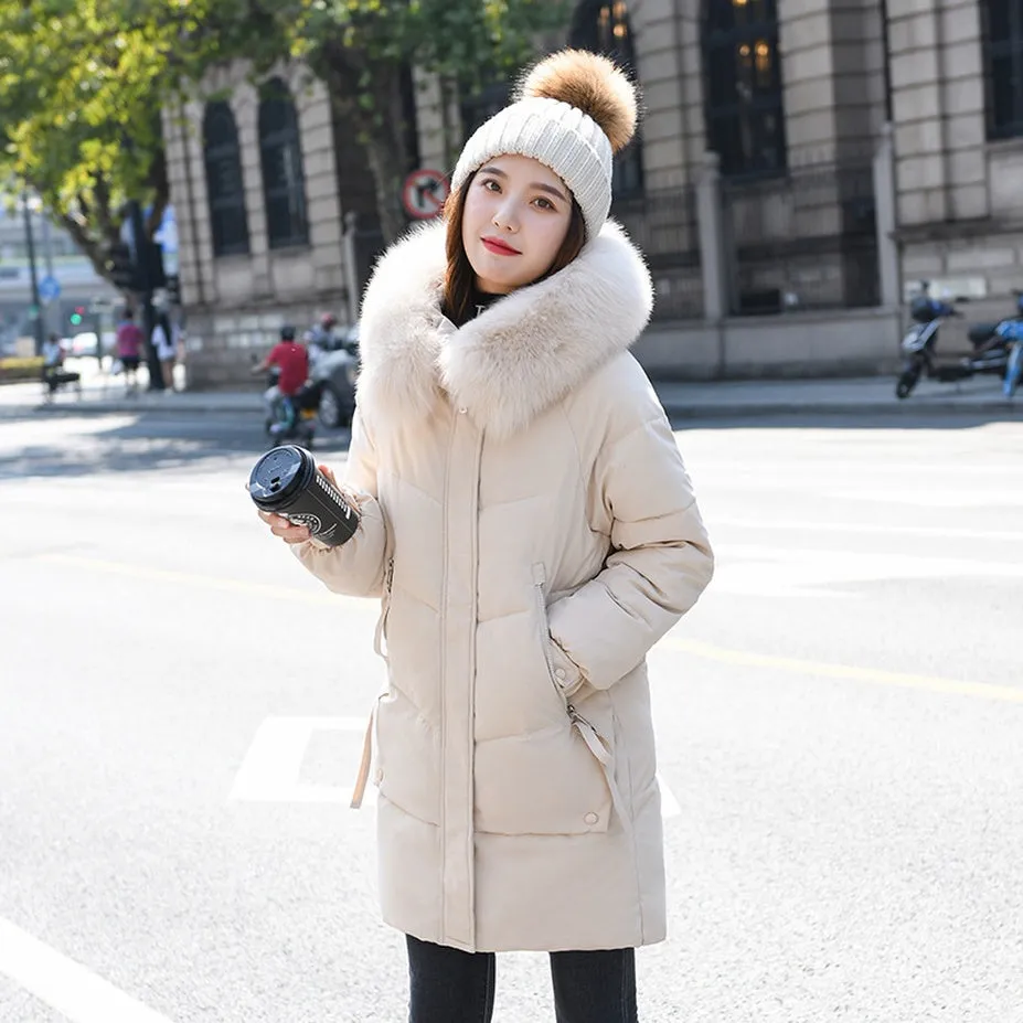 Thickened Windproof Relaxed-Fit Puffer Coat with Zip-up Closure