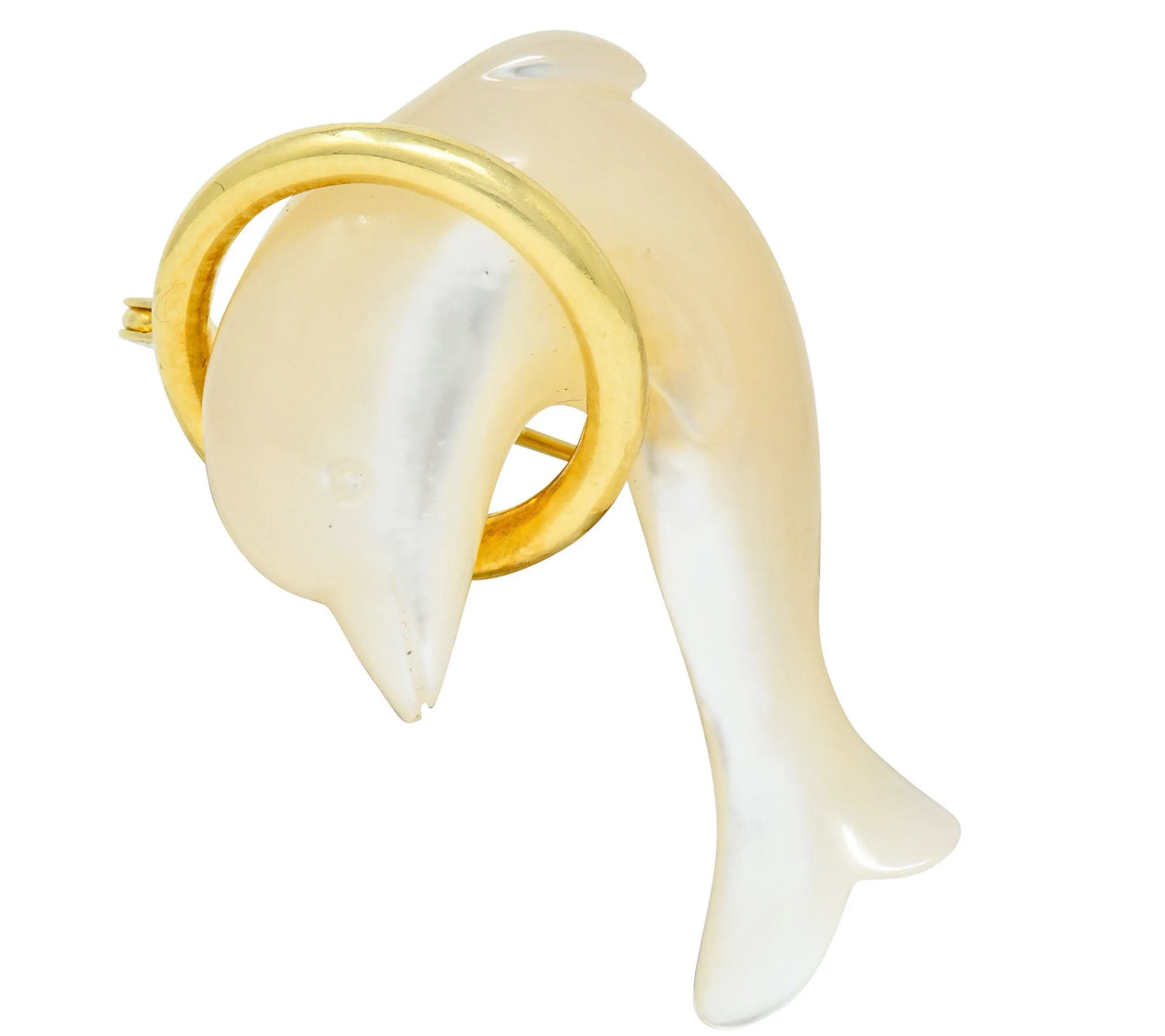 Tiffany & Co. Mother-Of-Pearl 18 Karat Gold Dolphin Brooch