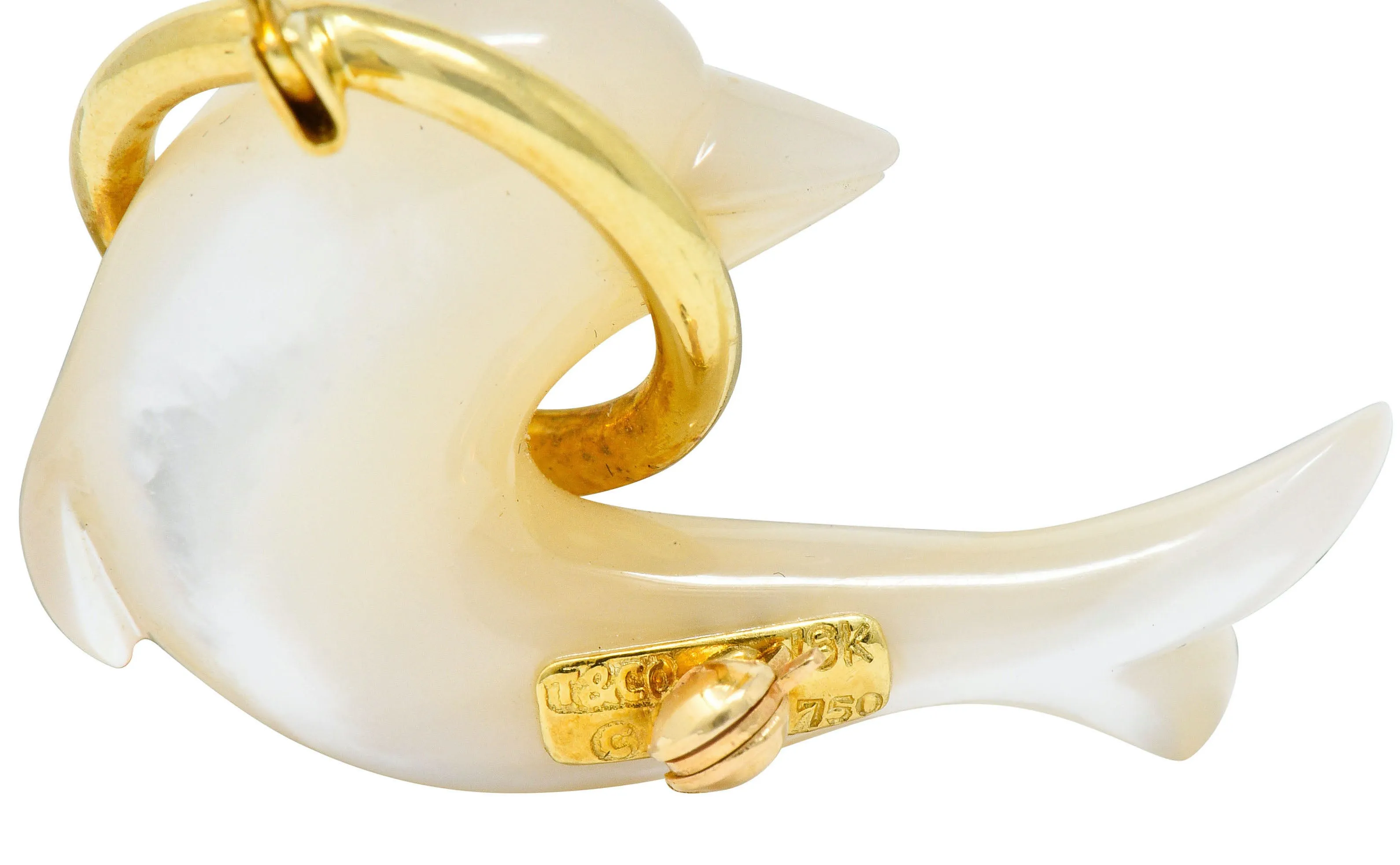 Tiffany & Co. Mother-Of-Pearl 18 Karat Gold Dolphin Brooch