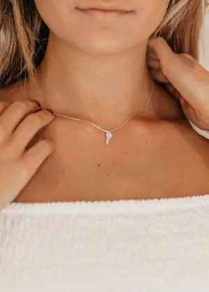 Tiny Key Necklace, Diamond Silver Key Pendant.