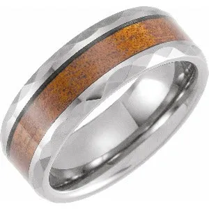 Tungsten Beveled-Edge Band with Acacia Wood Inlay TAR52152 - 8 mm