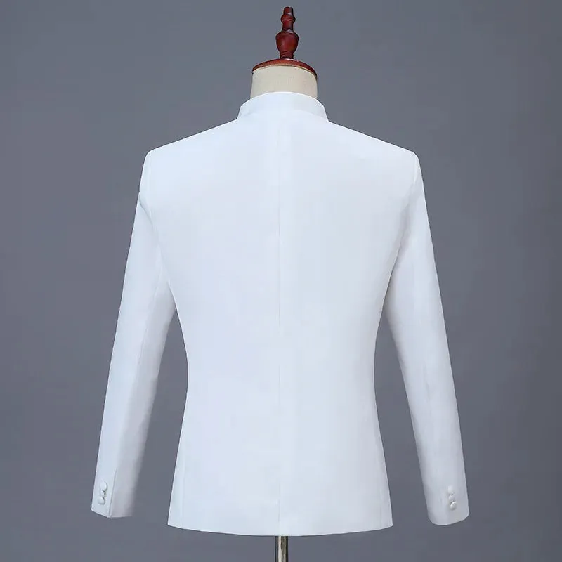 Two Pcs Set Suit Jacket Pants / 2023 Fashion Men's Casual Boutique Personalized Printing Stand Up Collar Chinese Tunic Blazers