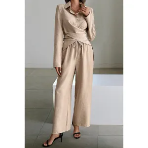 TWO PIECE SOLID COLORED COLLARED BUTTON UP TIE SET