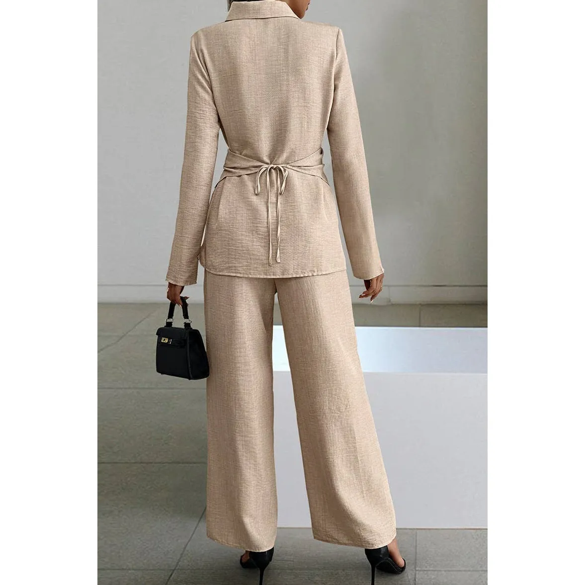 TWO PIECE SOLID COLORED COLLARED BUTTON UP TIE SET