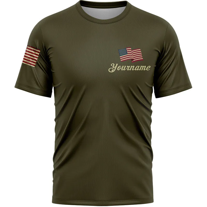 United We Stand Divided We Fall Custom Olive American Patriot Name T-Shirt