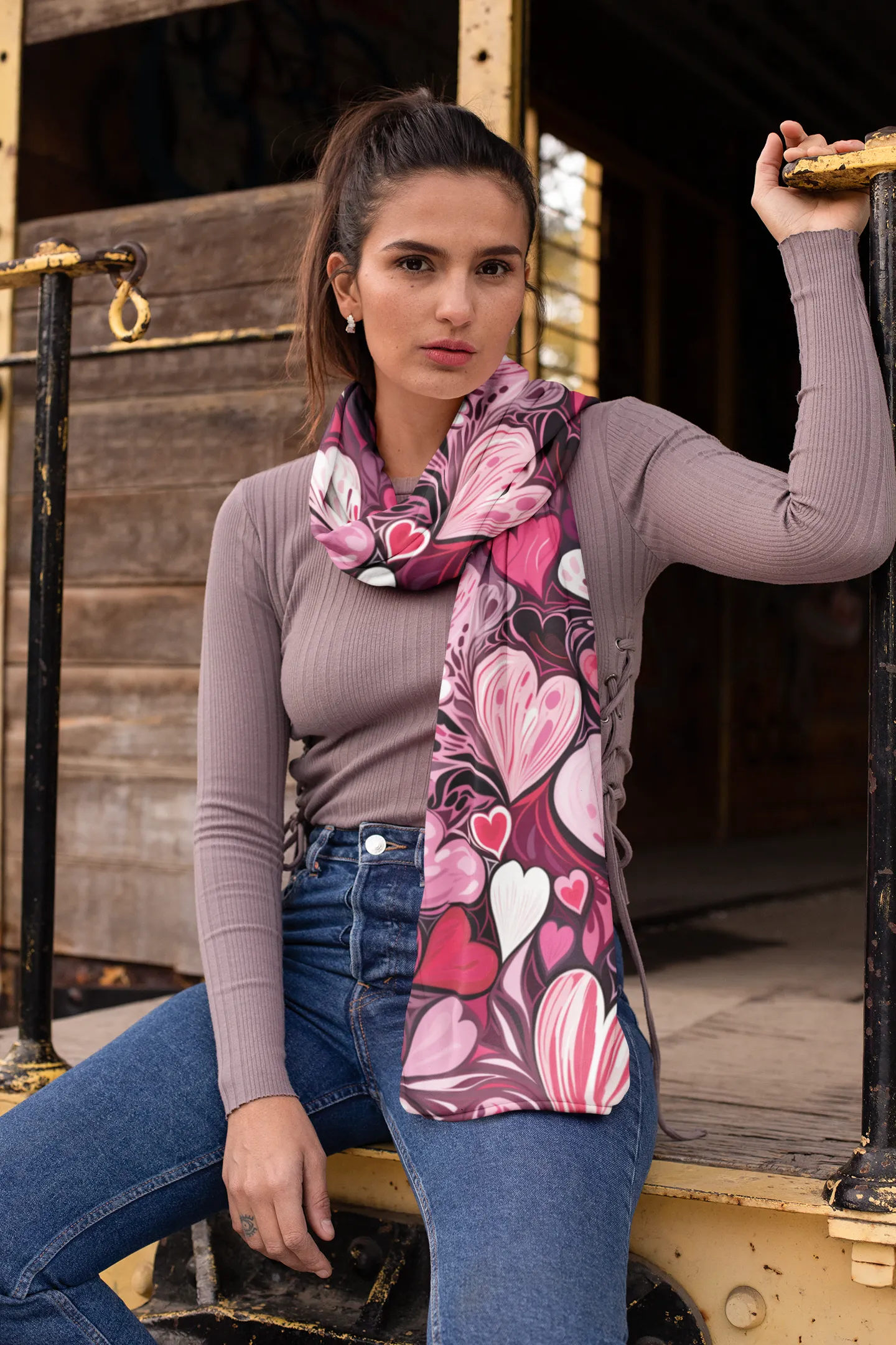 VALENTINE HEART ABSTRACT SILK WOMEN SCARF - VALENTINE DAY COLLECTION