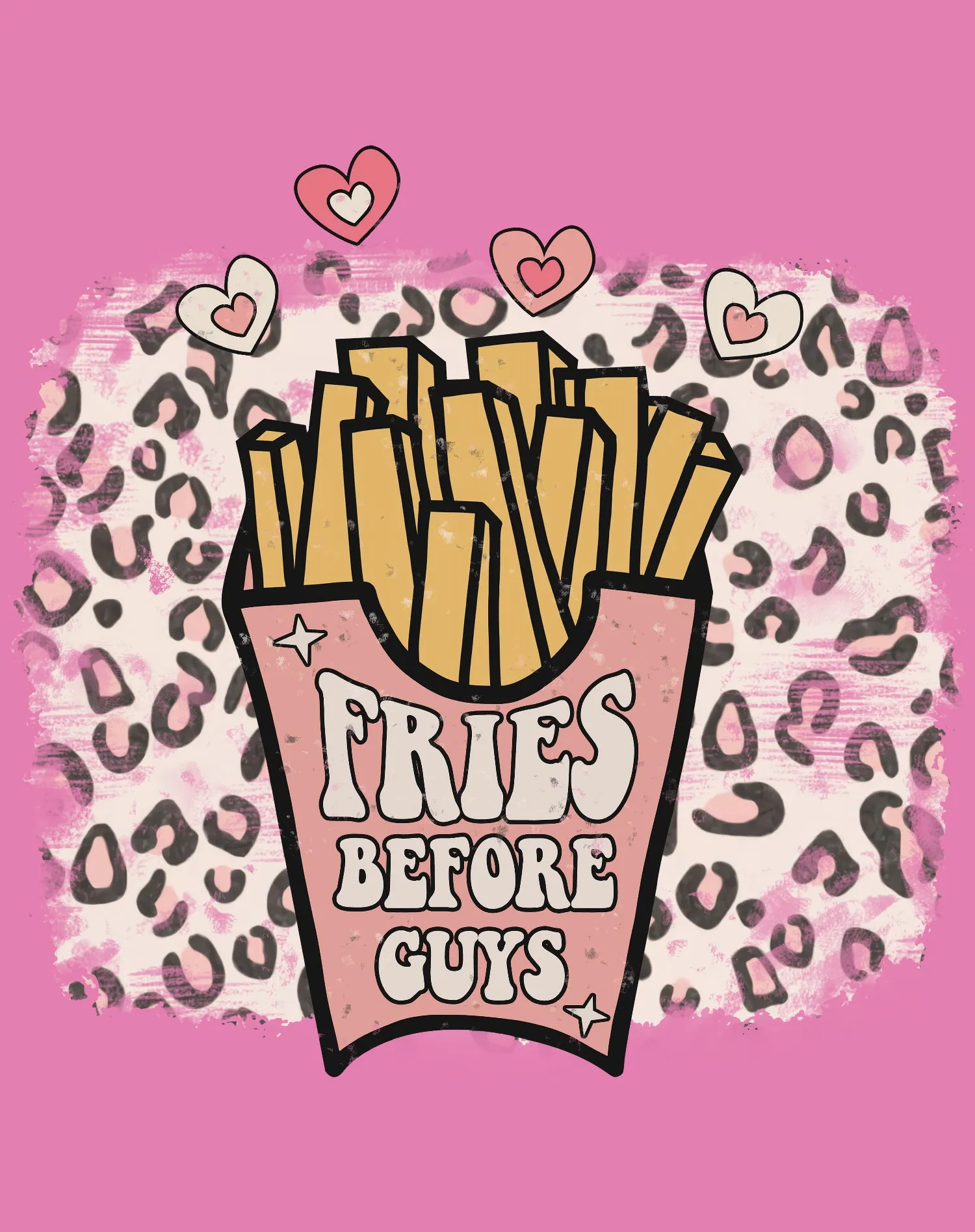 Valentine Retro Fries Before Guys Leopard Print Love Youth T-shirt
