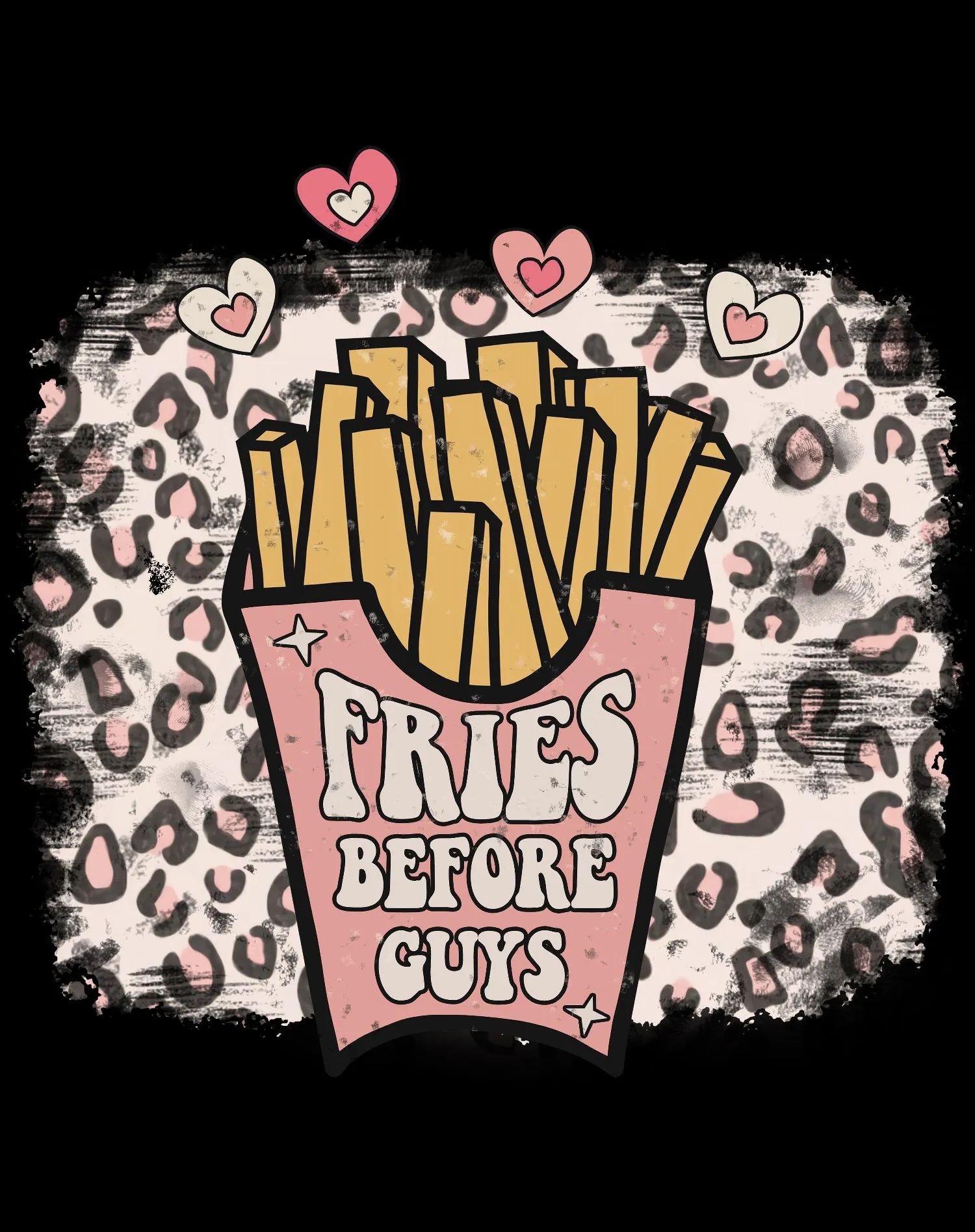Valentine Retro Fries Before Guys Leopard Print Love Youth T-shirt