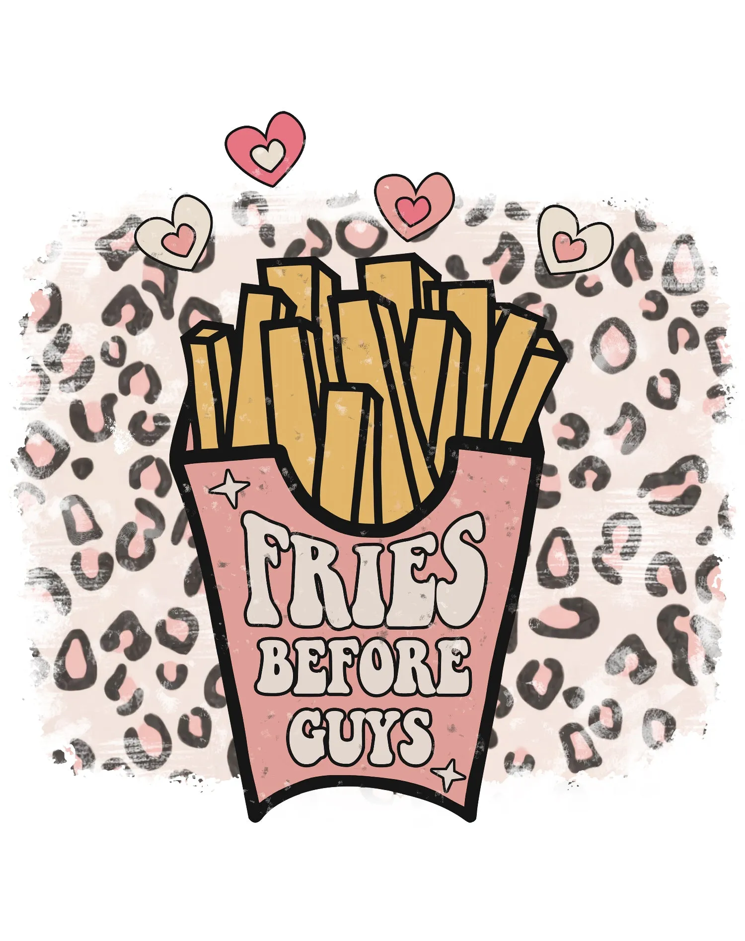 Valentine Retro Fries Before Guys Leopard Print Love Youth T-shirt