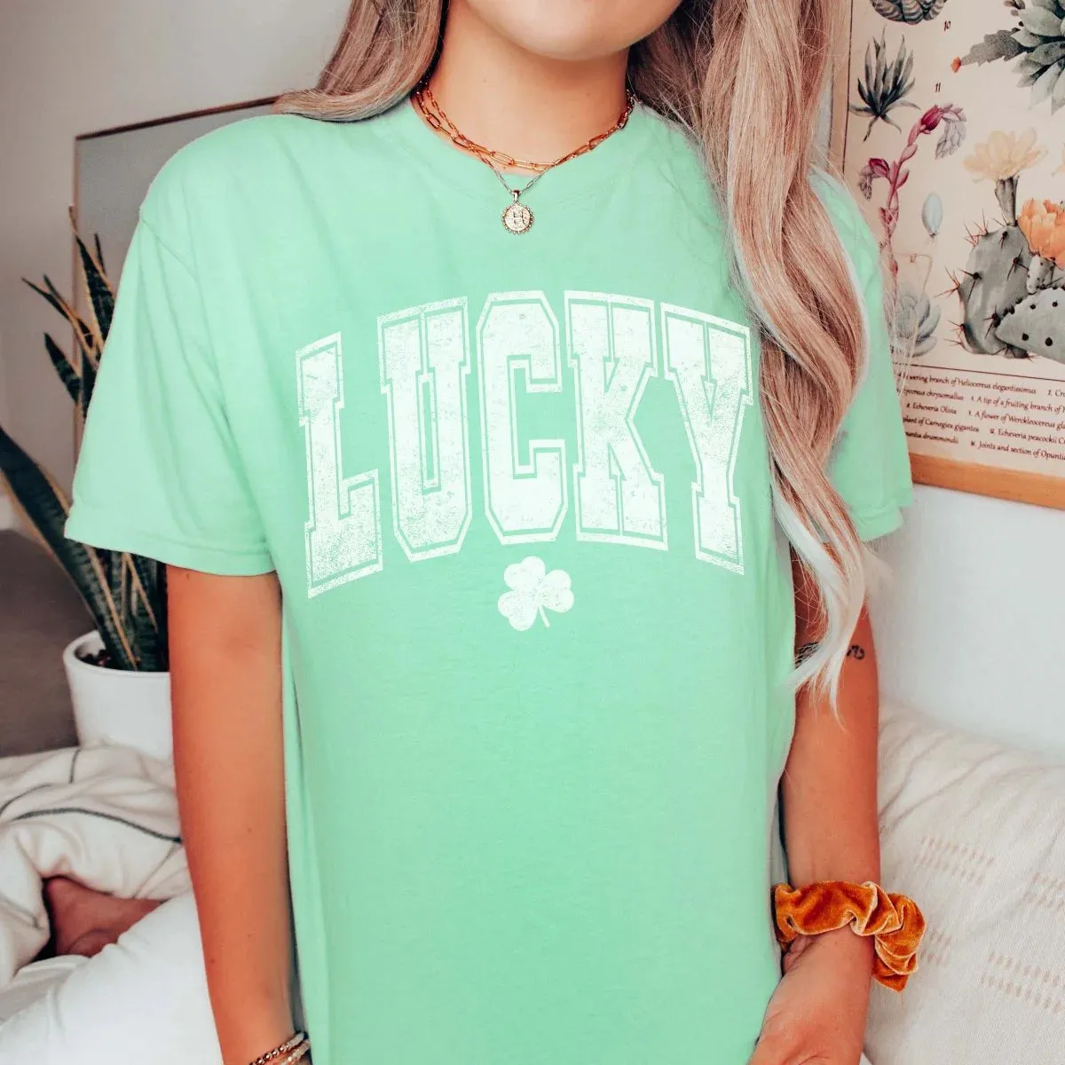 Varsity Letter Lucky Shamrock Comfort Color Tee
