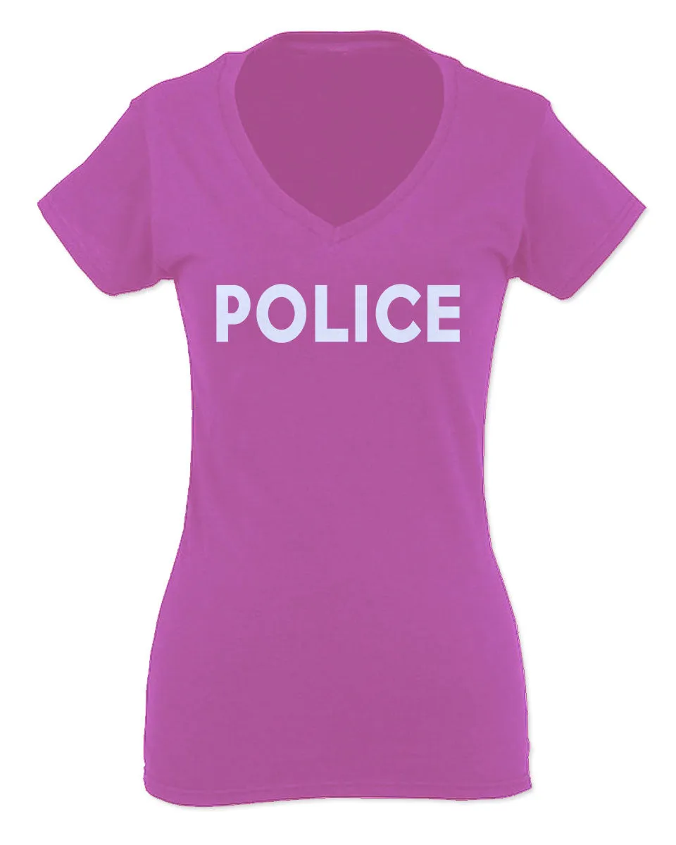 VICES AND VIRTUES Police Officer Costume Support Blue Lives For Women V neck fitted T Shirt