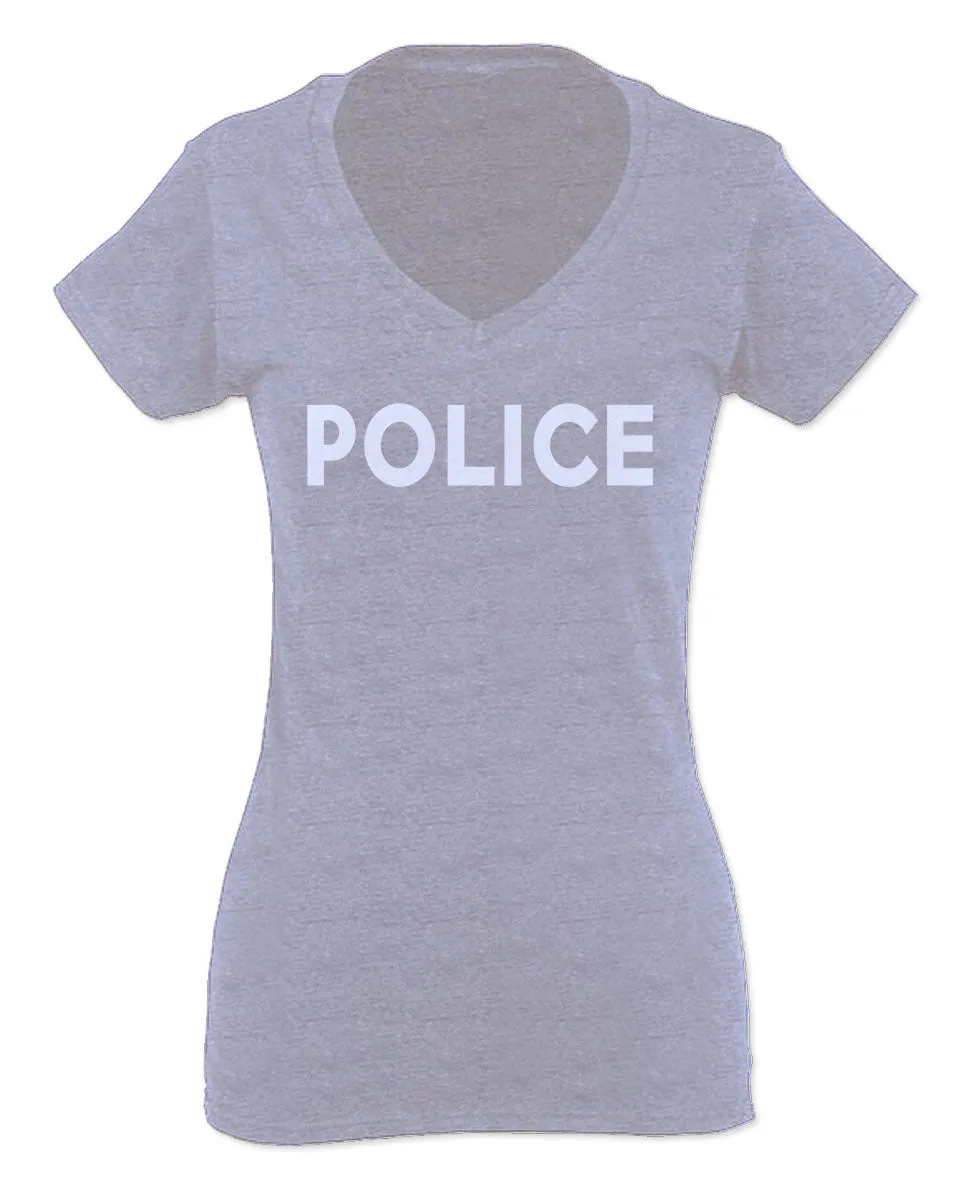 VICES AND VIRTUES Police Officer Costume Support Blue Lives For Women V neck fitted T Shirt