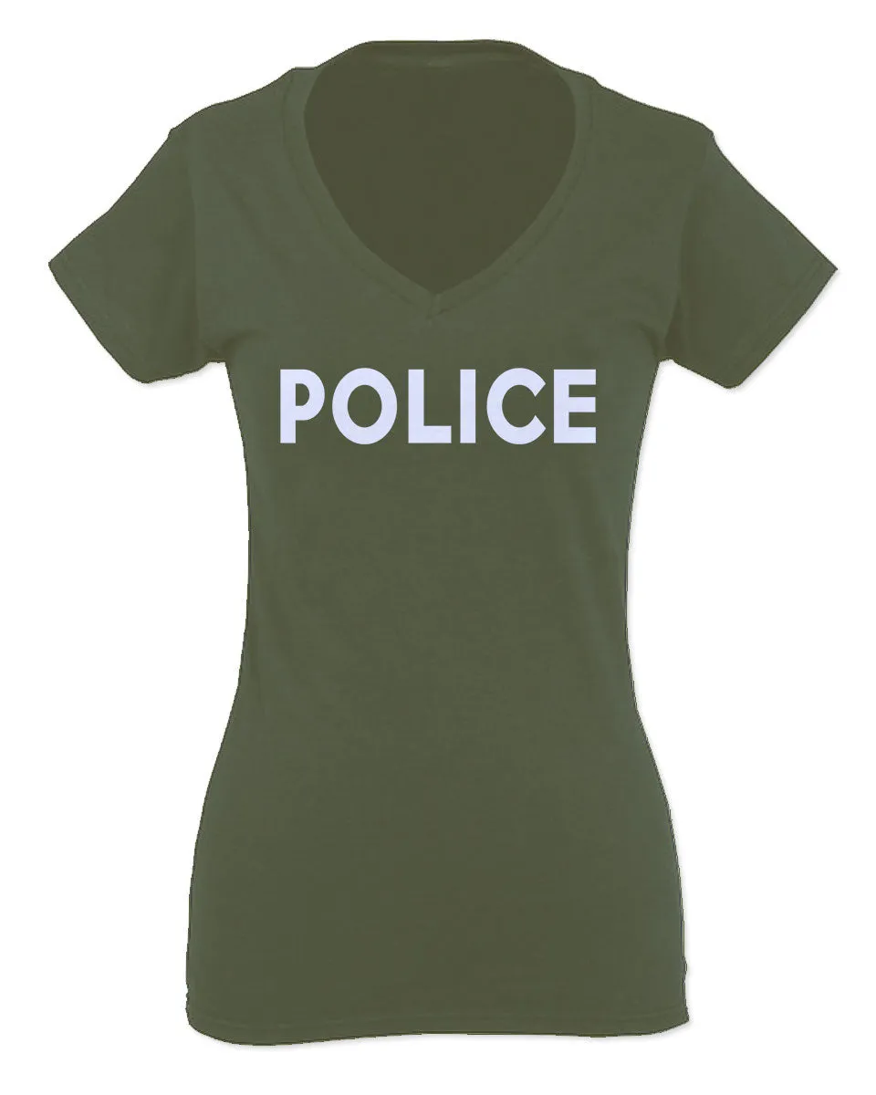 VICES AND VIRTUES Police Officer Costume Support Blue Lives For Women V neck fitted T Shirt