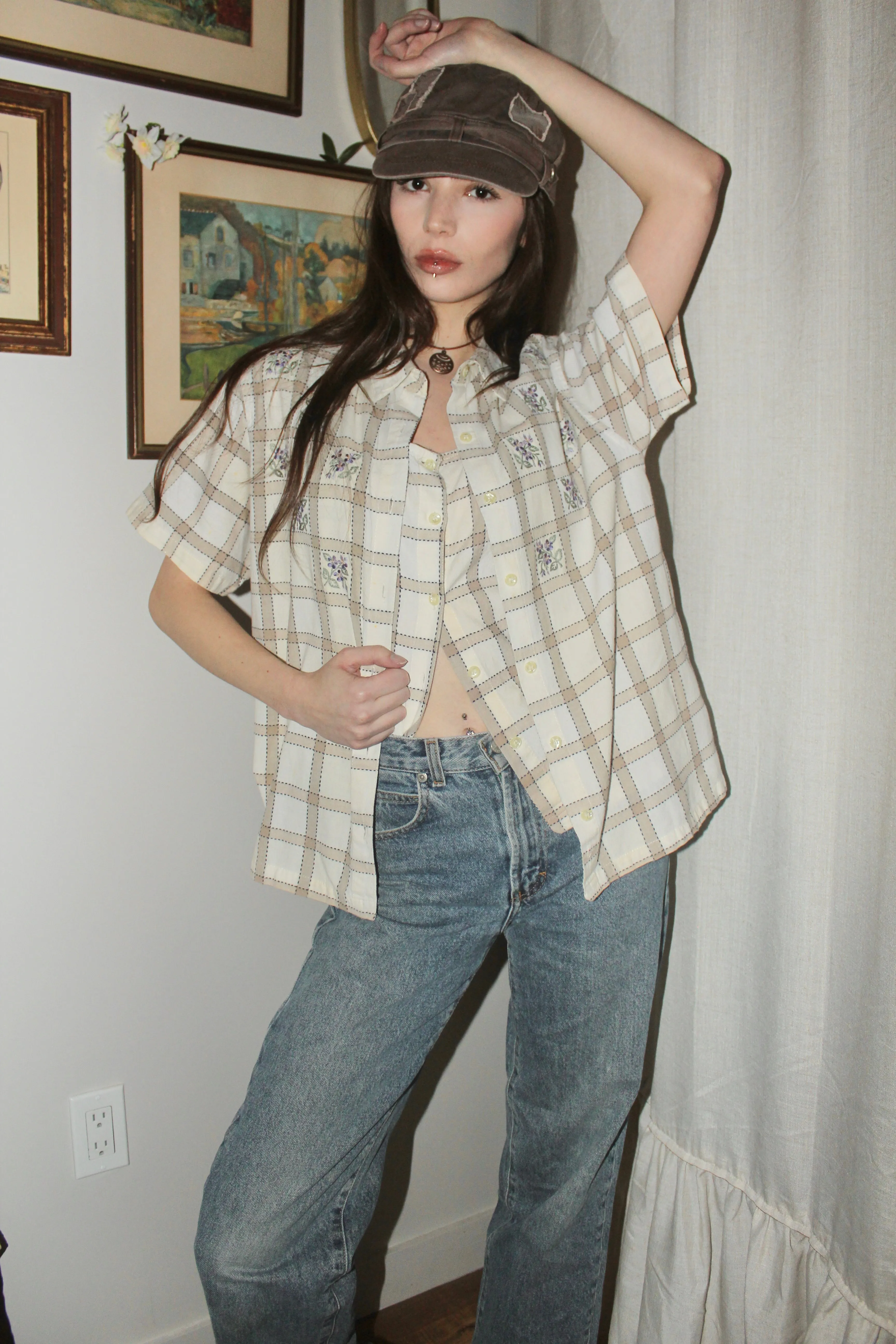 Vintage 90s Layered Plaid Button Up (M)