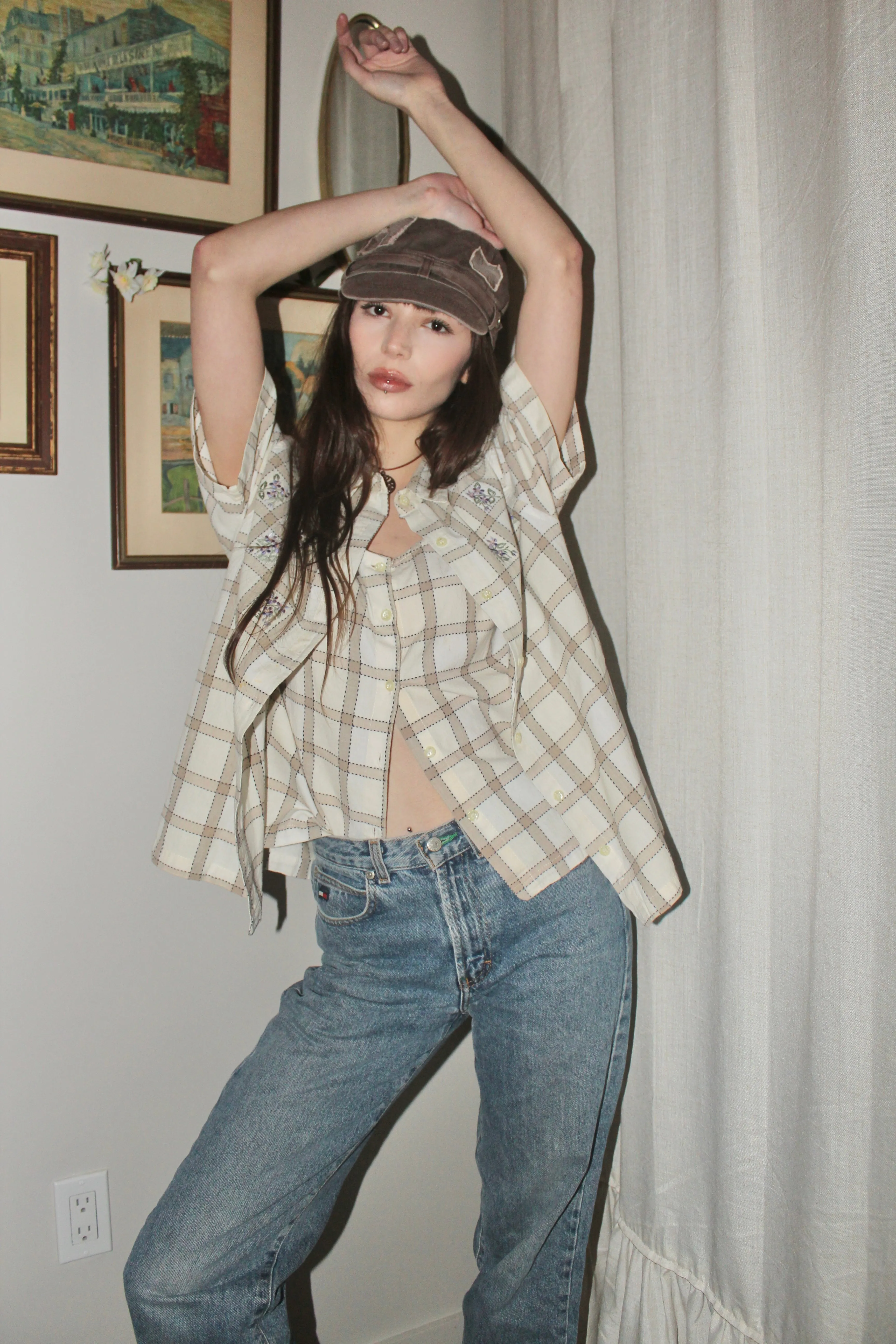 Vintage 90s Layered Plaid Button Up (M)