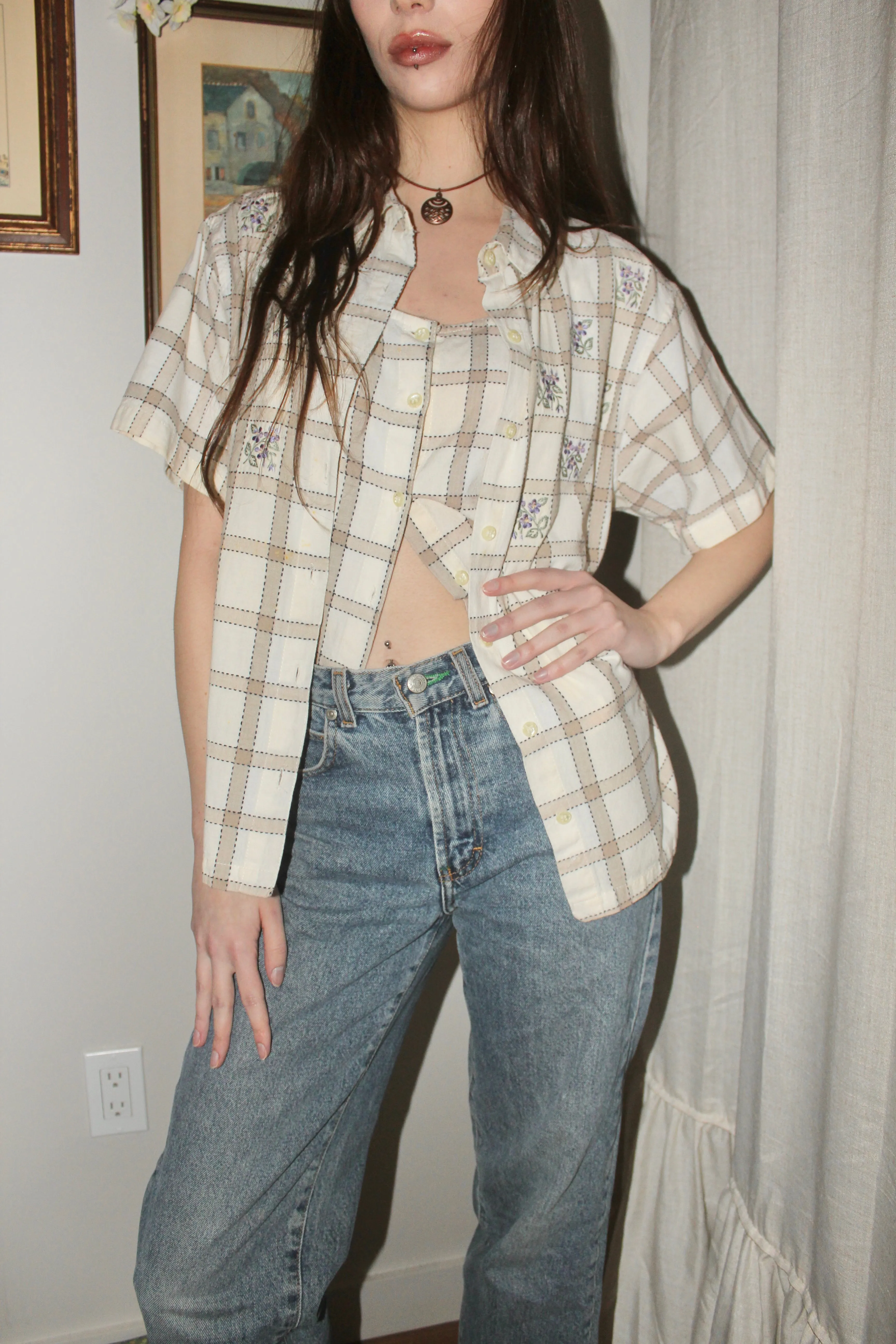 Vintage 90s Layered Plaid Button Up (M)