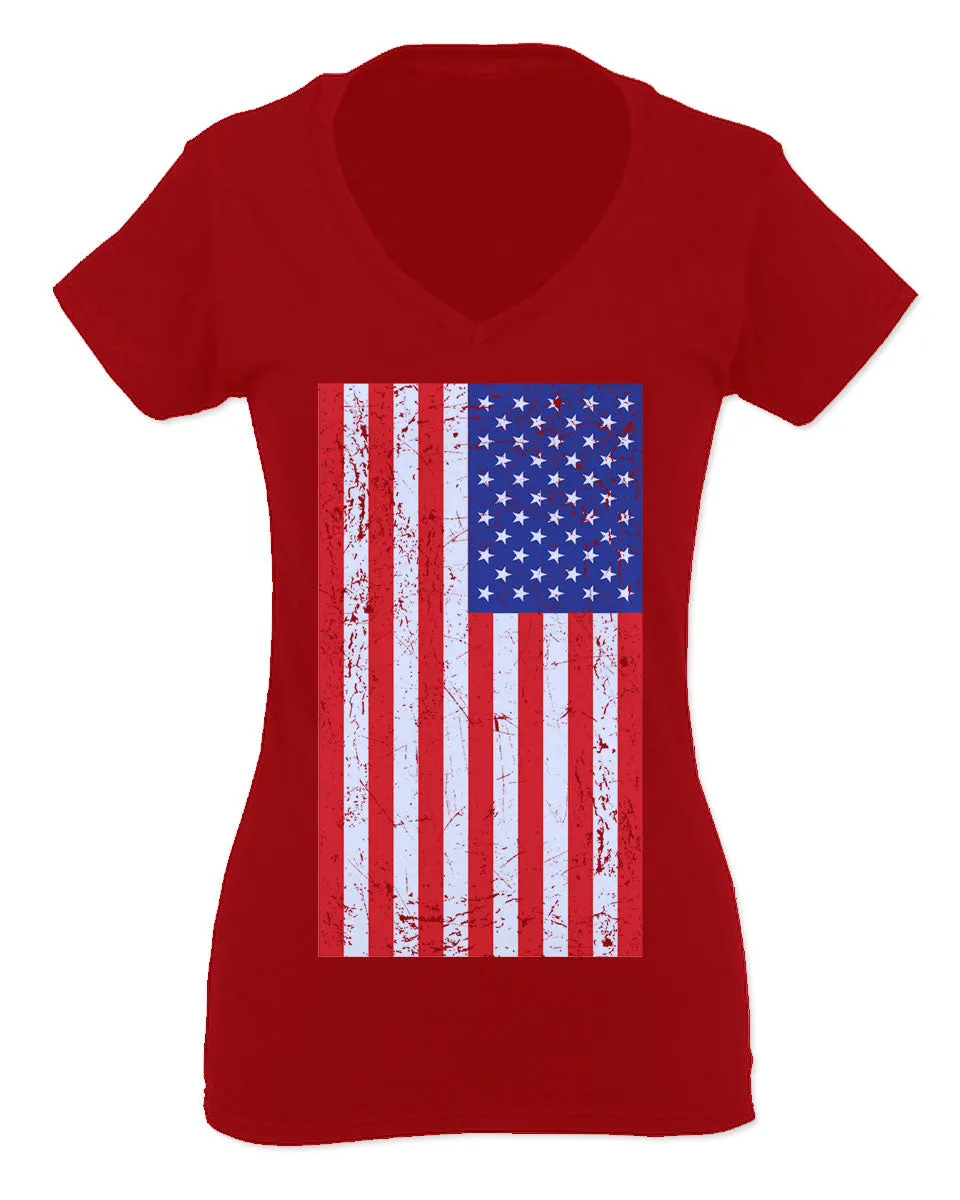 Vintage u.s. American Flag United States of America USA Proud For Women V neck fitted T Shirt