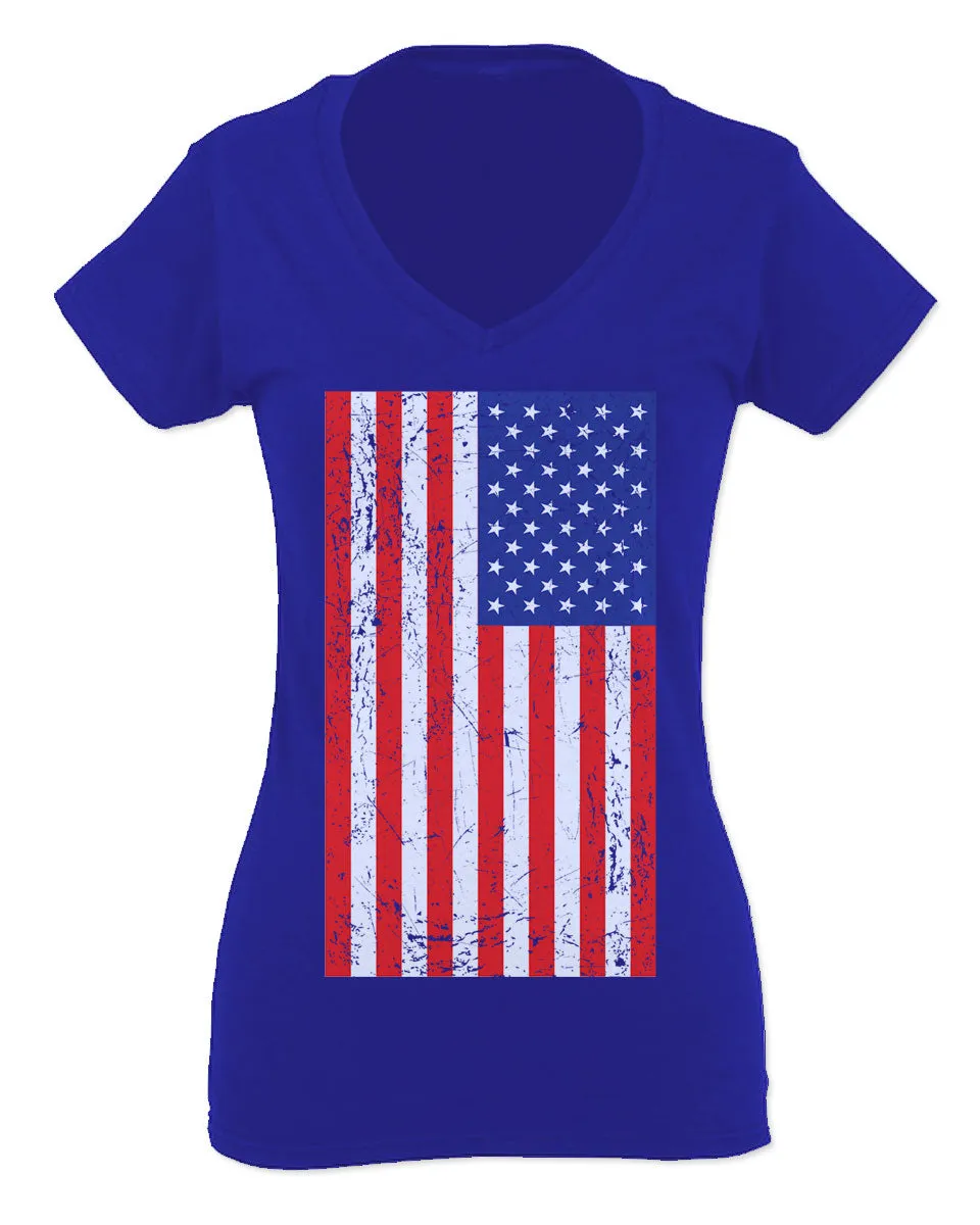 Vintage u.s. American Flag United States of America USA Proud For Women V neck fitted T Shirt