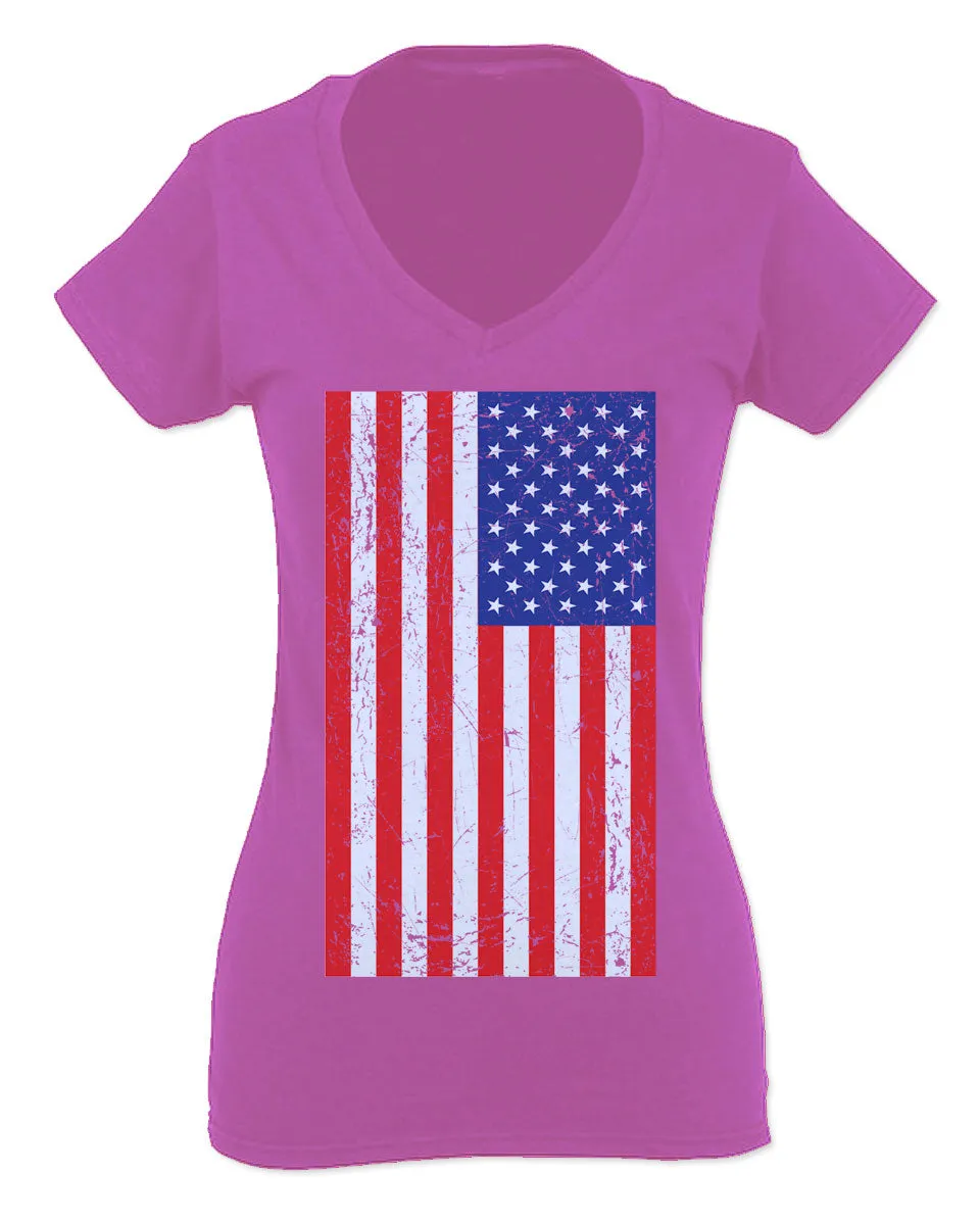 Vintage u.s. American Flag United States of America USA Proud For Women V neck fitted T Shirt