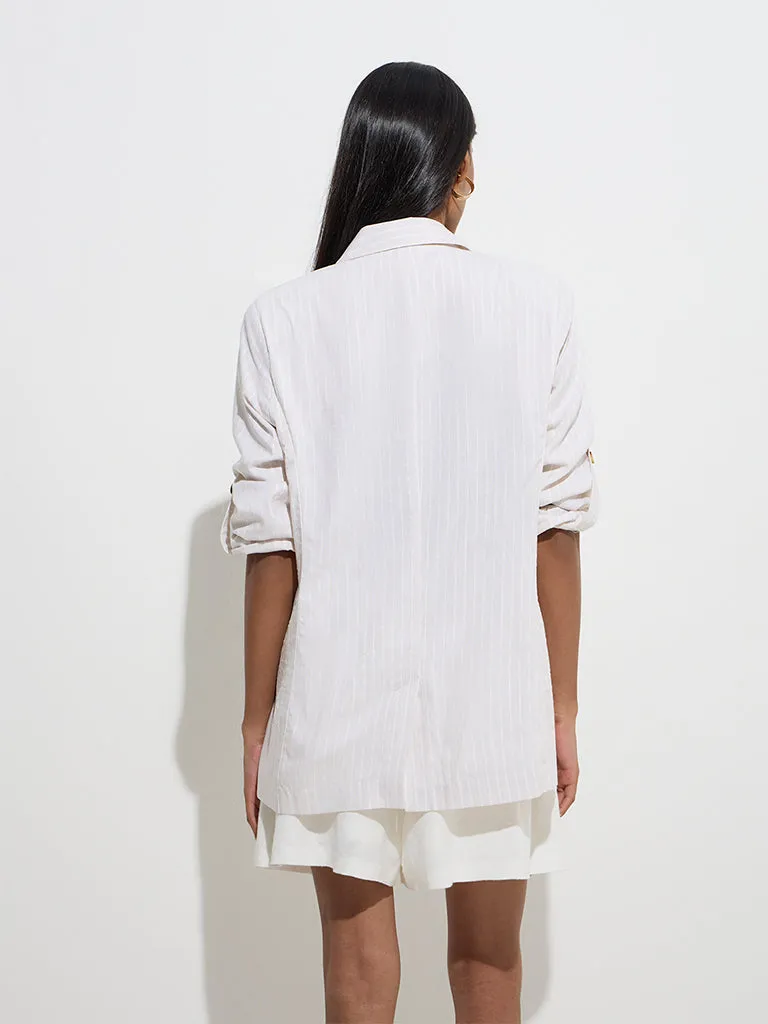 Wardrobe Light Beige Stripe Patterned Blazer