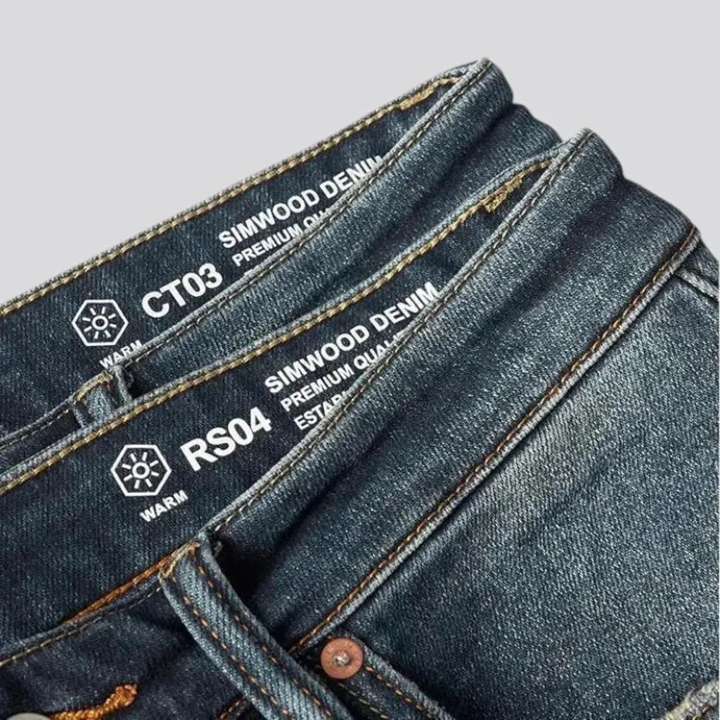 Whiskered straight-fit stretchable men's jeans