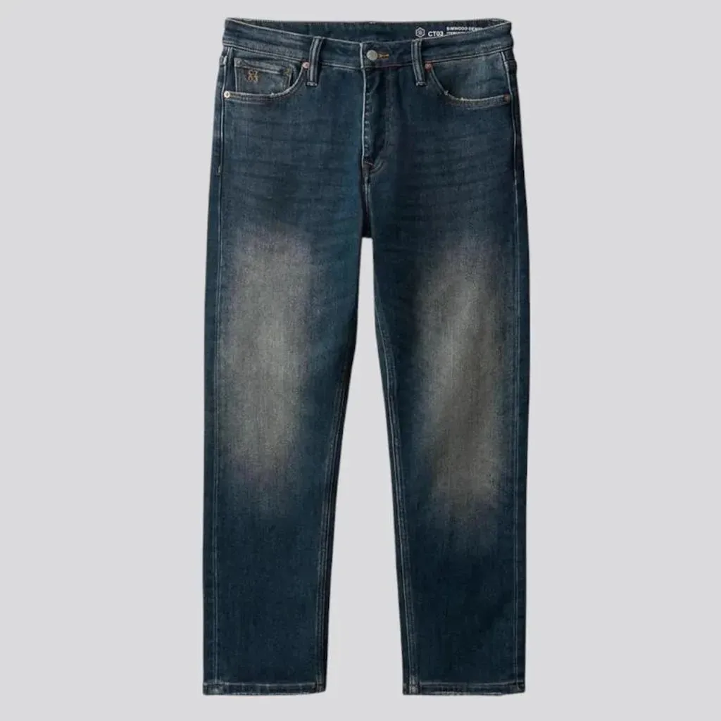 Whiskered straight-fit stretchable men's jeans