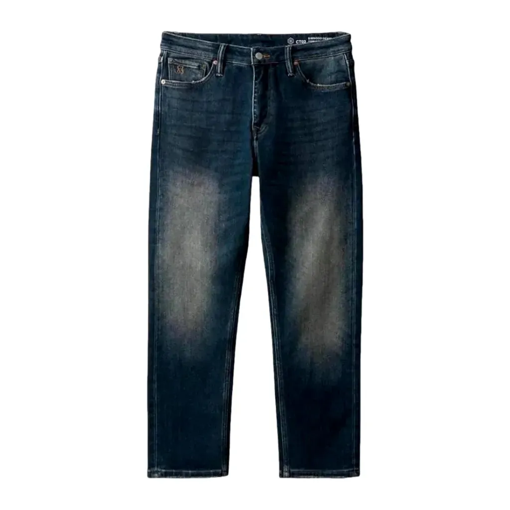 Whiskered straight-fit stretchable men's jeans