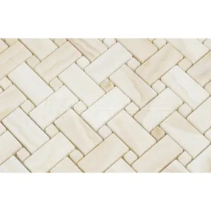 White Onyx Basketweave Mosaic Tile with White Onyx Dots, Vein-Cut, Polished - Lot of 50 Sheets