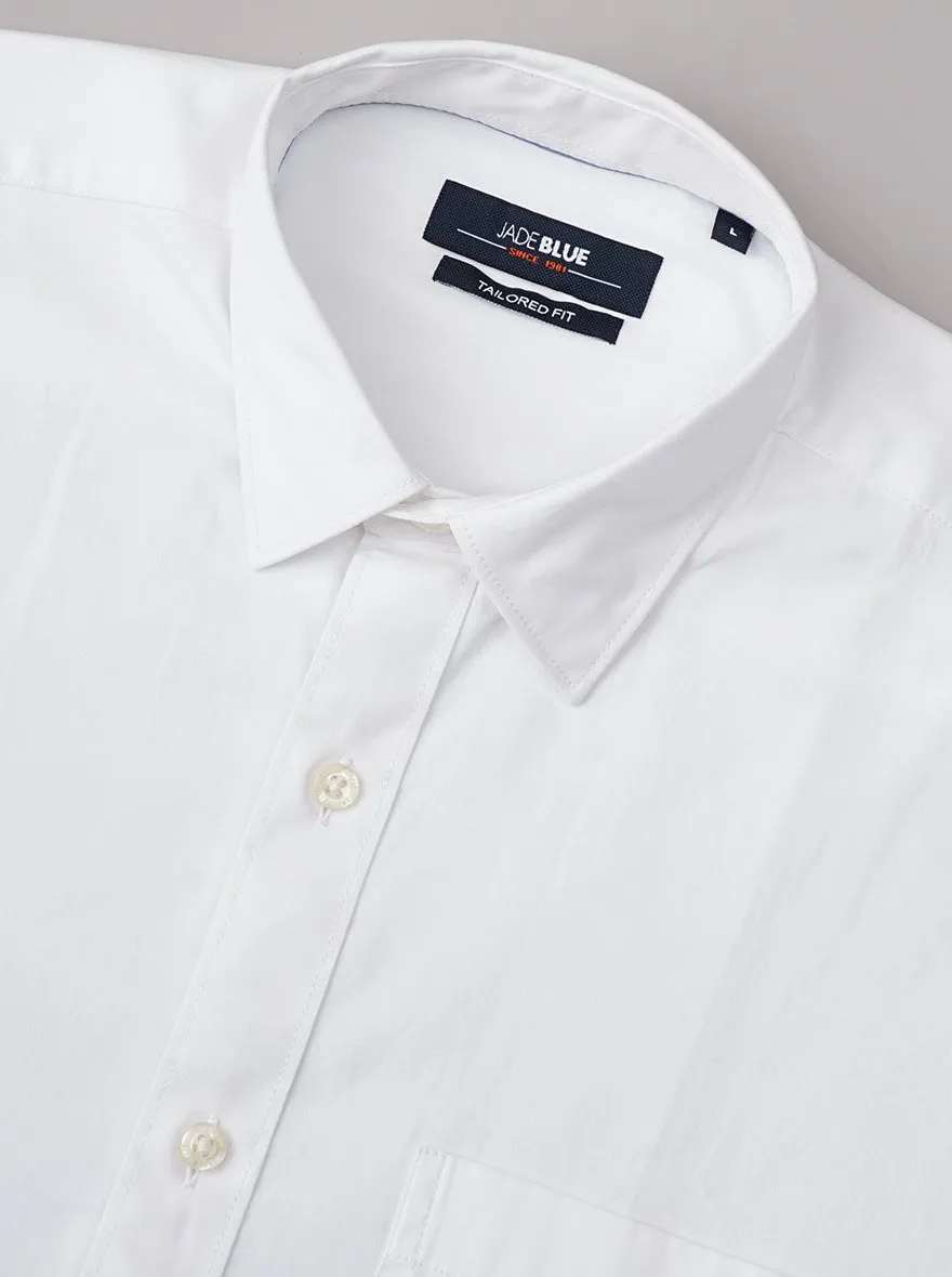 White Solid Tailored Fit Semi Casual Shirt | JadeBlue