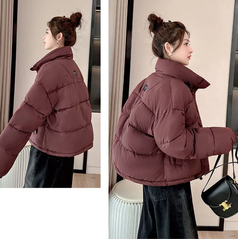 Windproof and Padded Solid Puffer Jacket for Women with Adjustable Drawstring